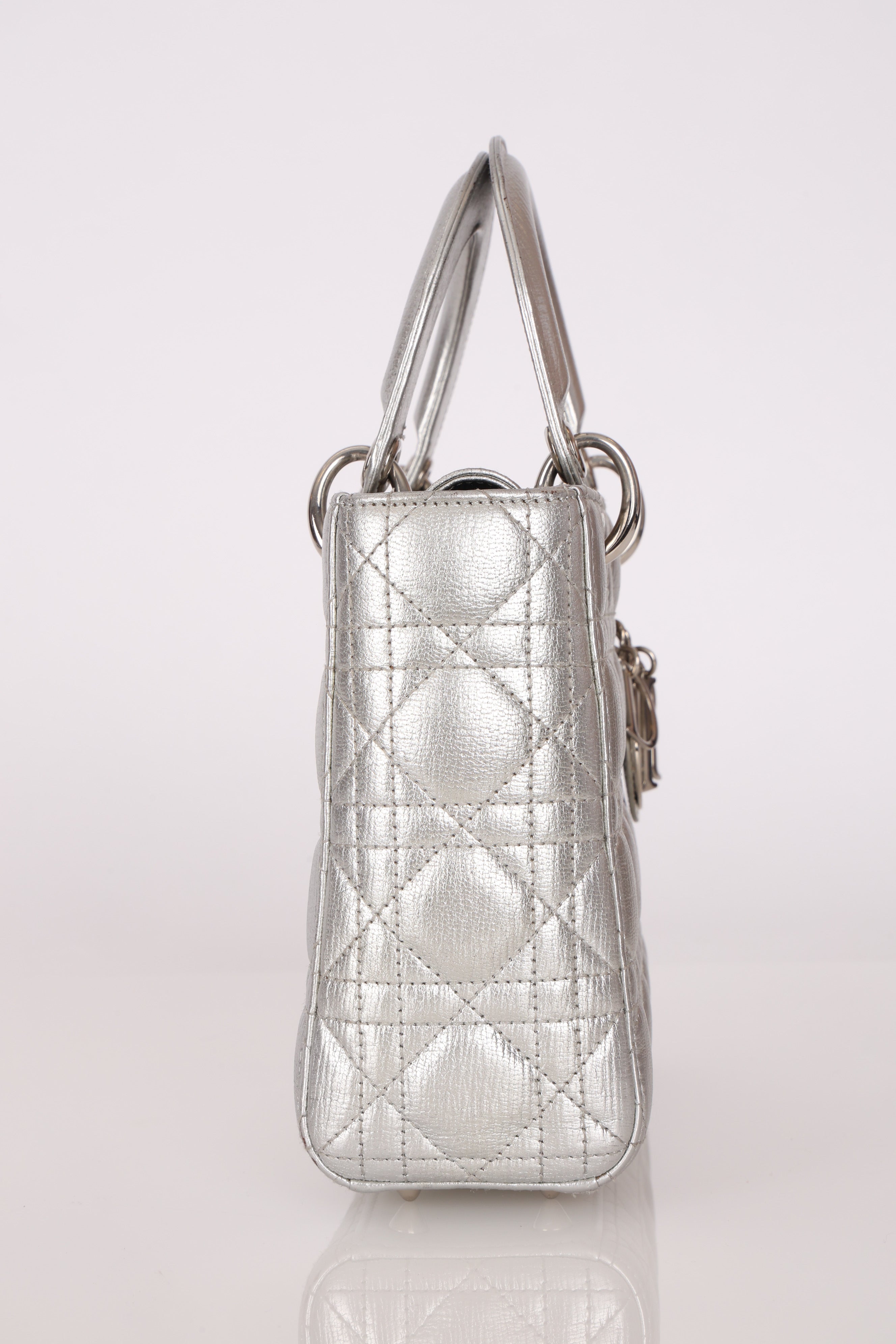 Dior Lambskin Silver Metallic Mini Lady Bag