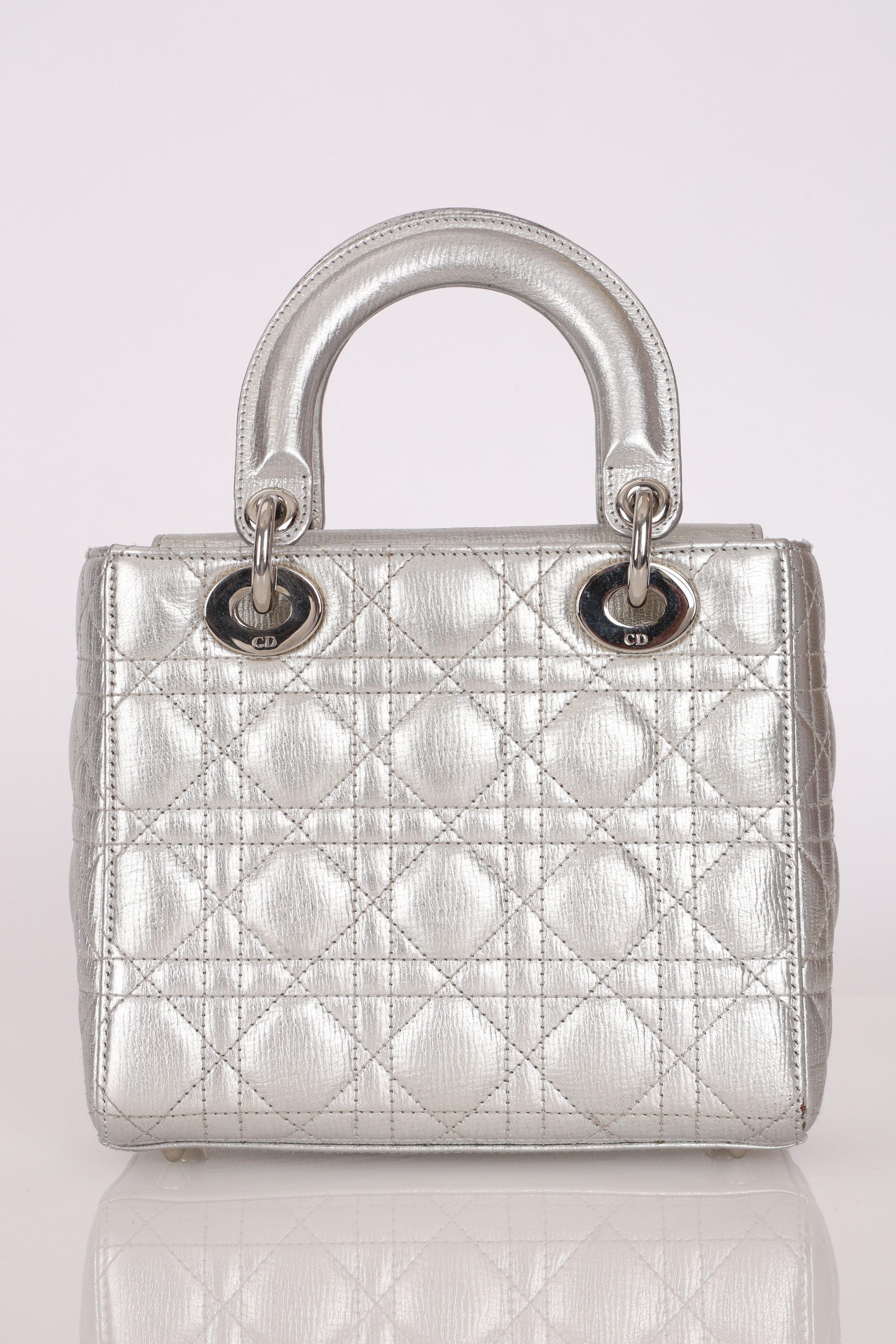 Dior Lambskin Silver Metallic Mini Lady Bag