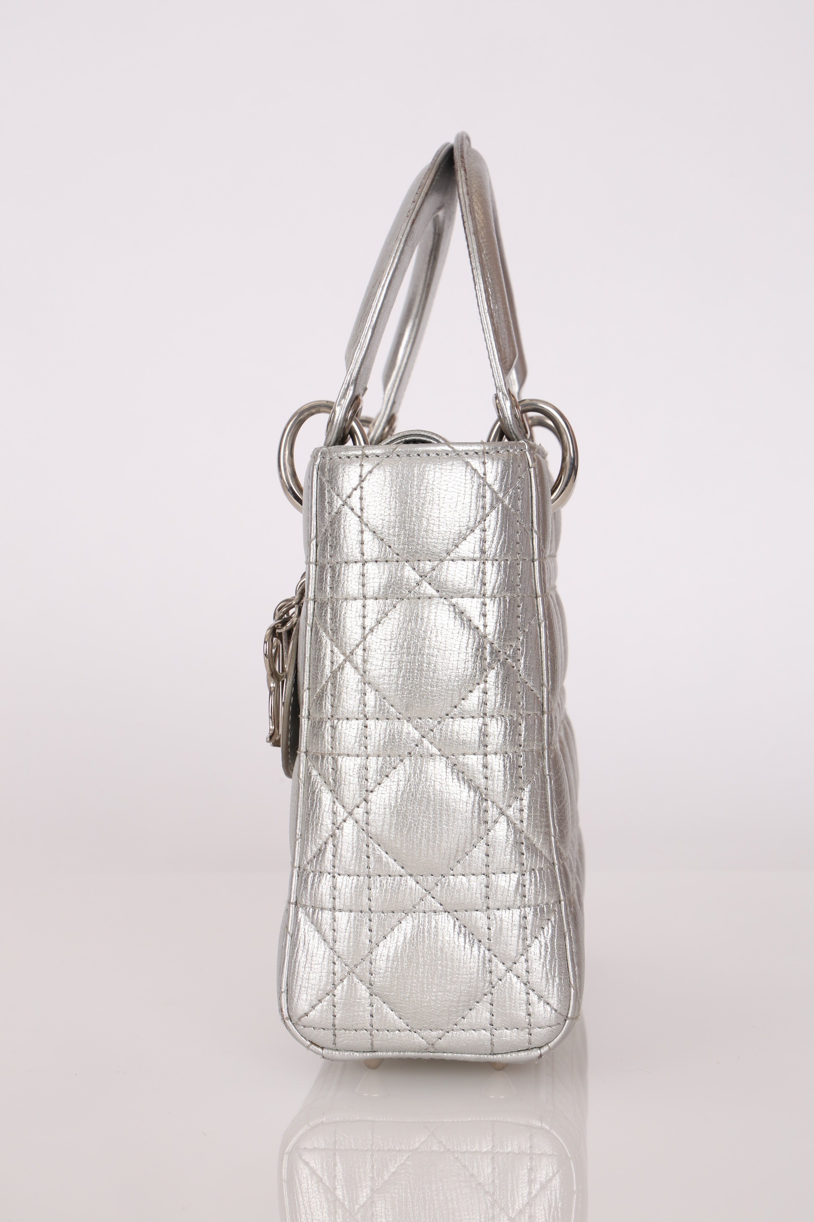 Dior Lambskin Silver Metallic Mini Lady Bag
