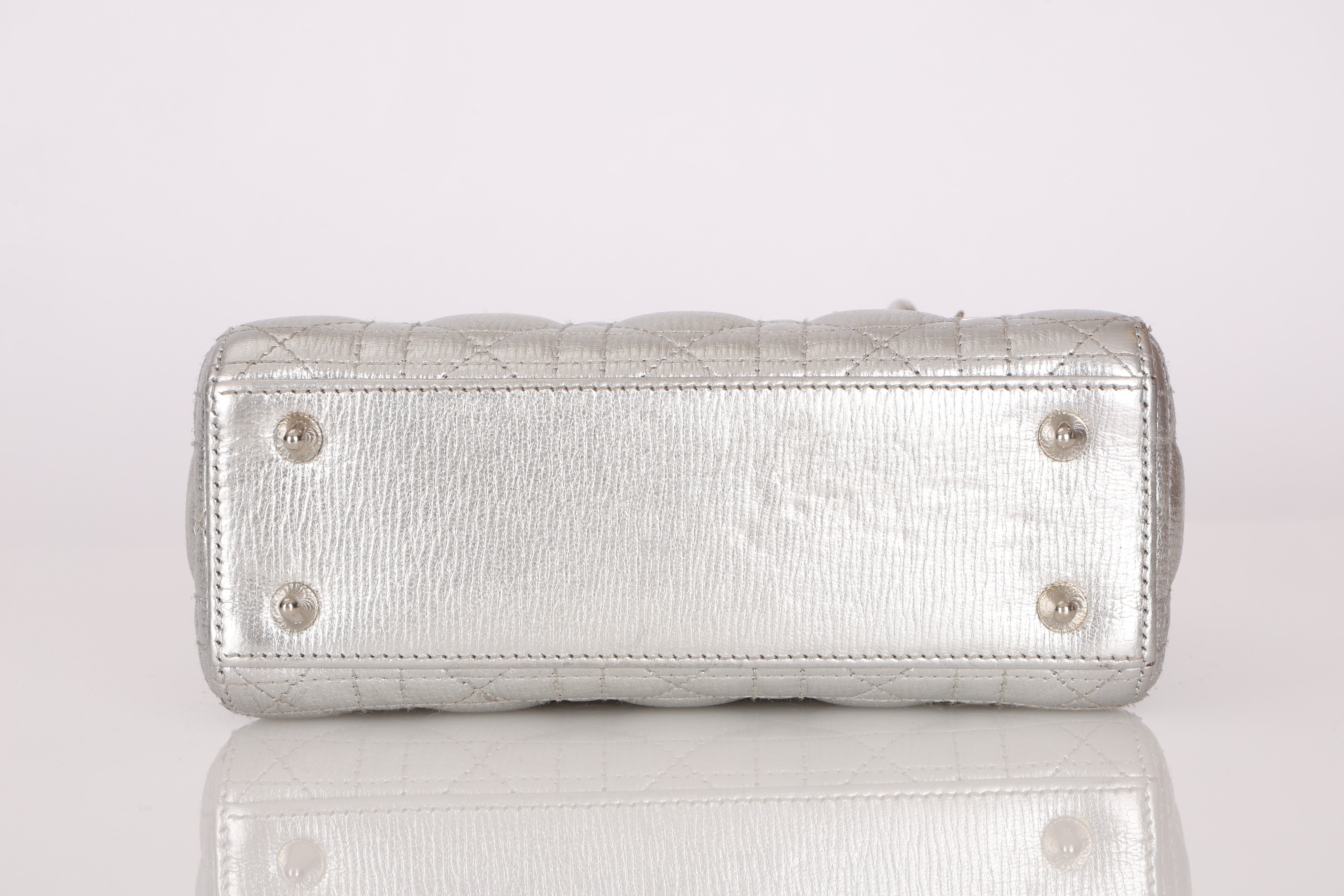 Dior Lambskin Silver Metallic Mini Lady Bag