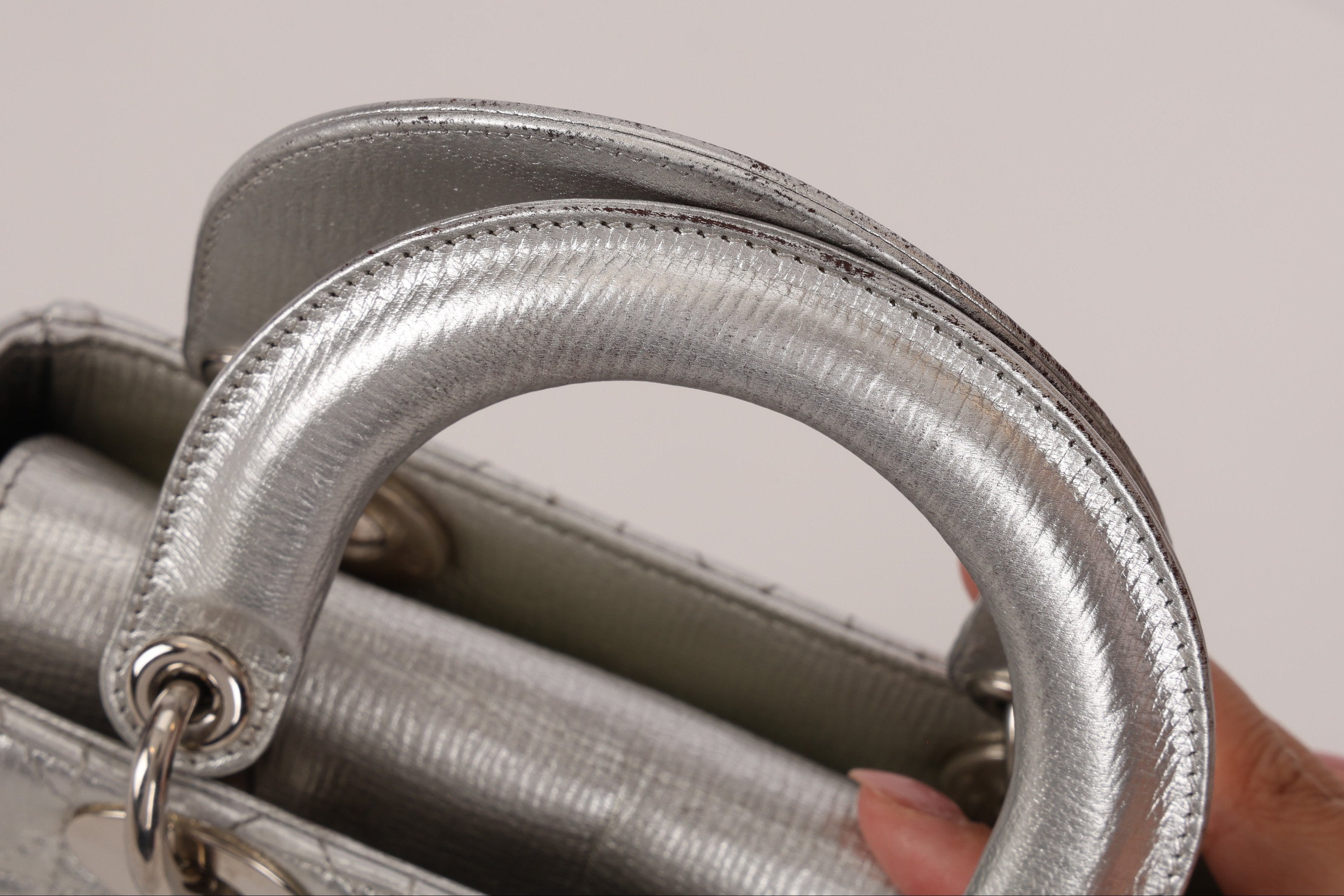 Dior Lambskin Silver Metallic Mini Lady Bag