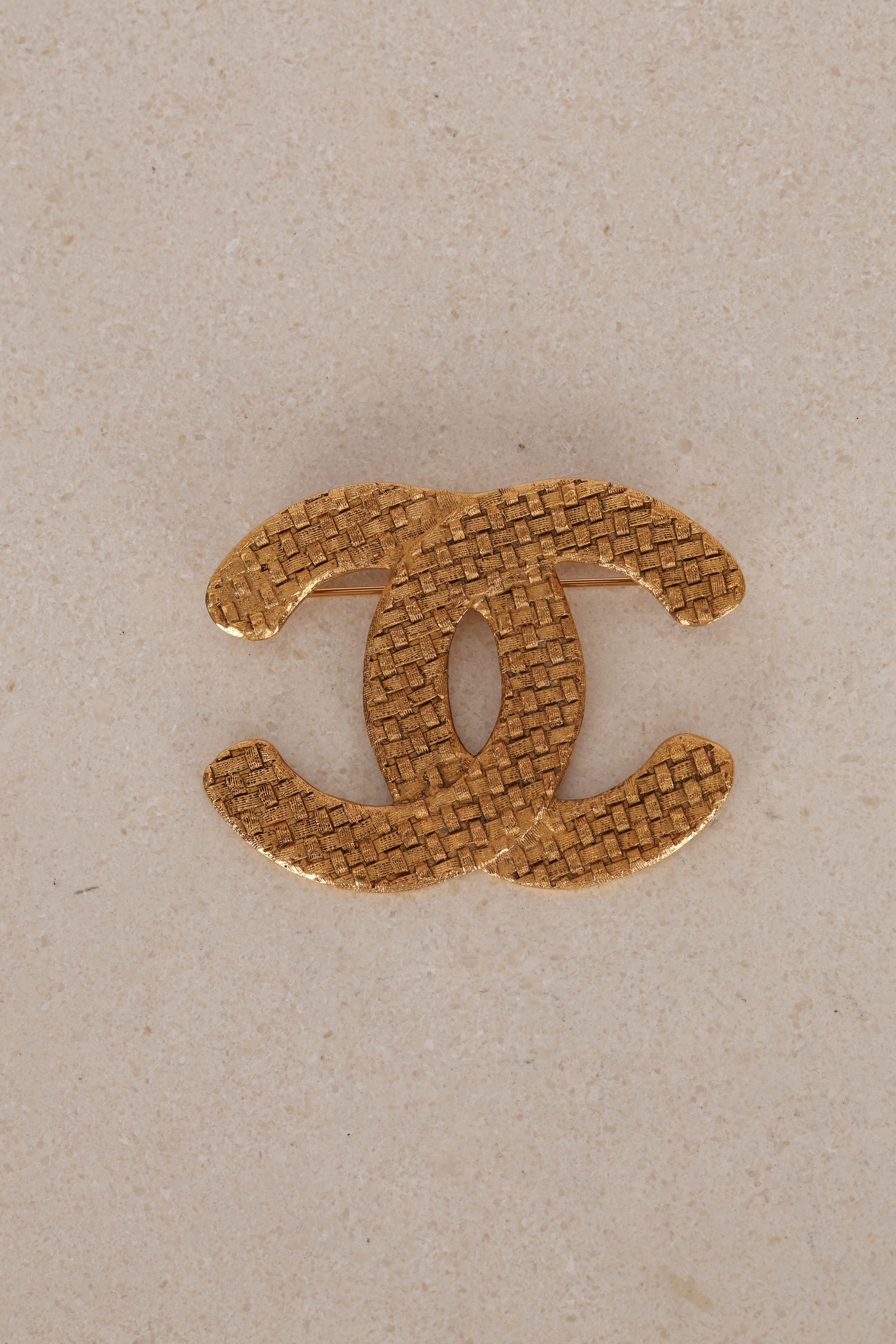 Chanel CC Woven Brooch 1989 24K GP