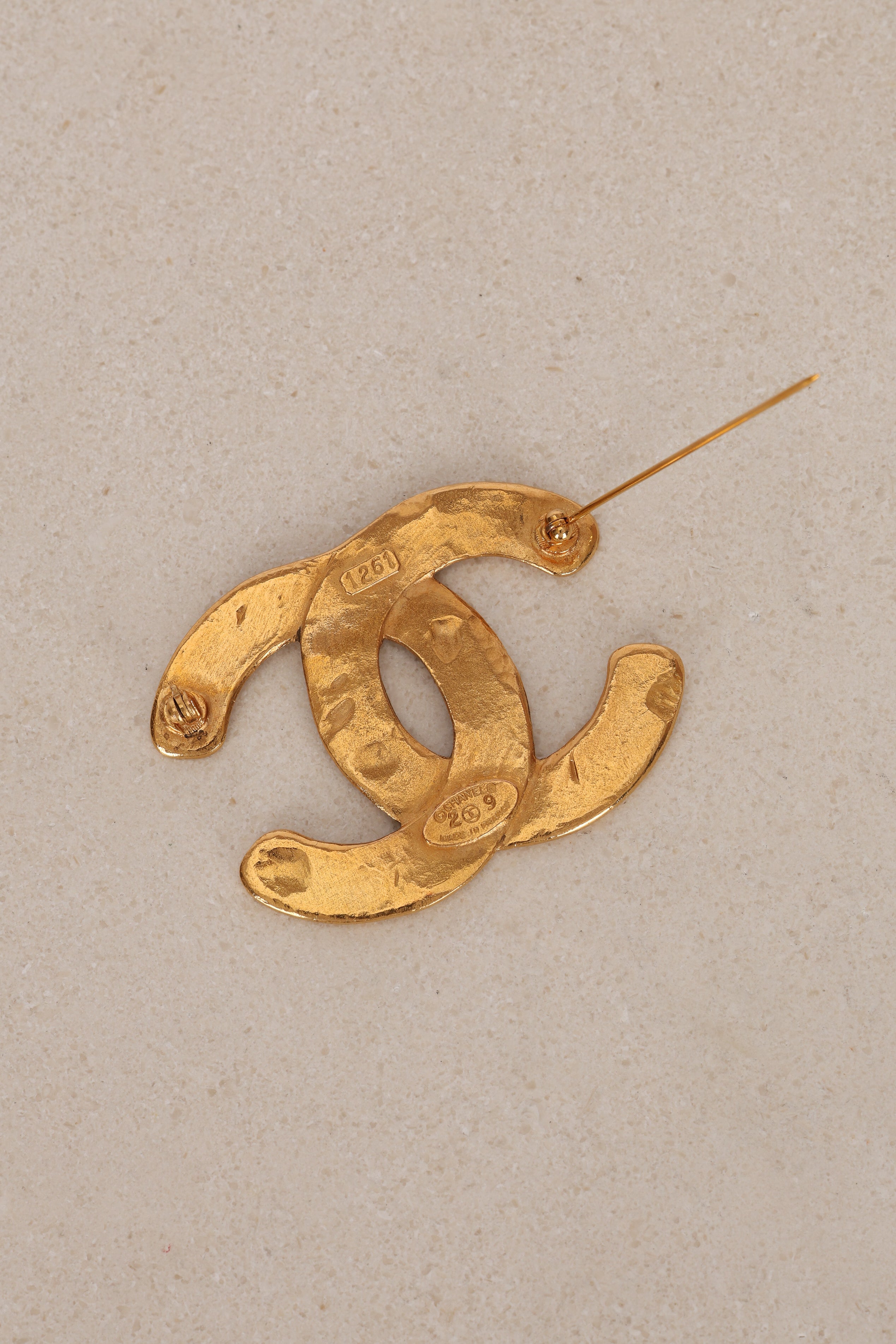 Chanel CC Woven Brooch 1989 24K GP