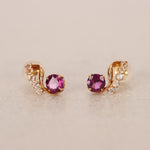 18K Yellow Gold Garnet and White Topaz Earrings