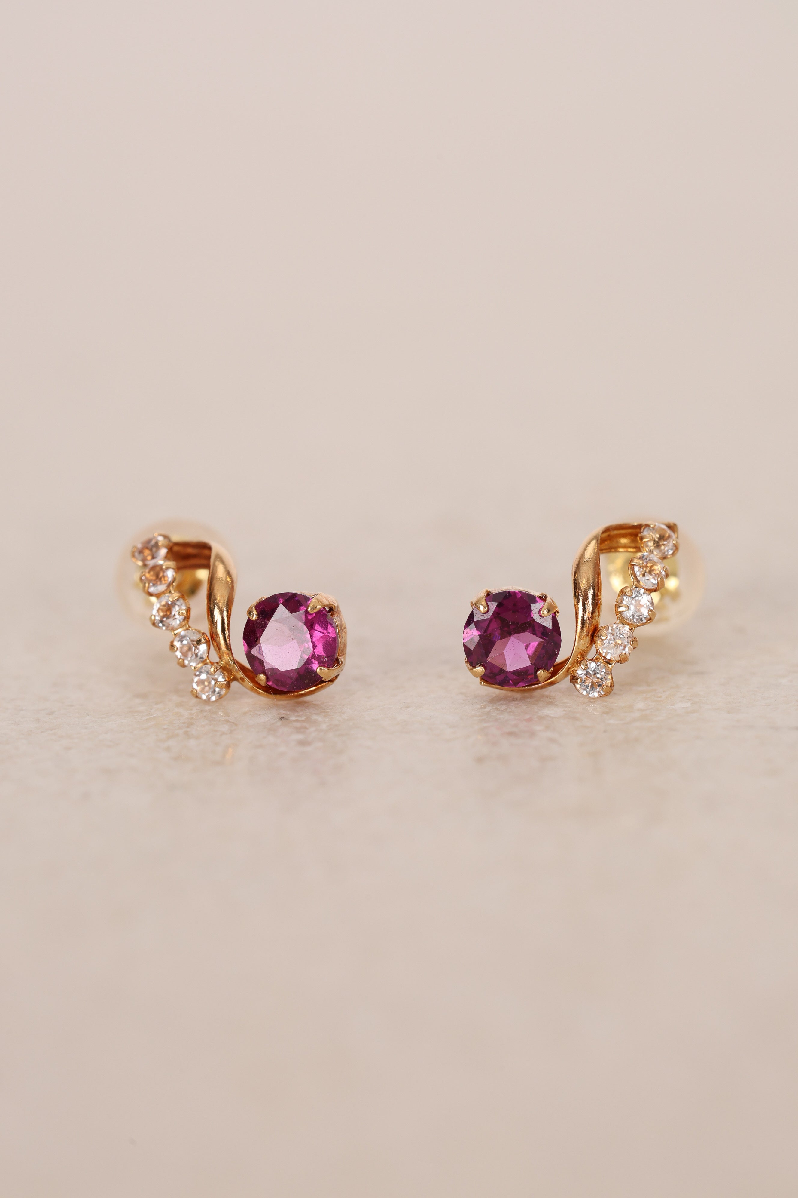 18K Yellow Gold Garnet and White Topaz Earrings