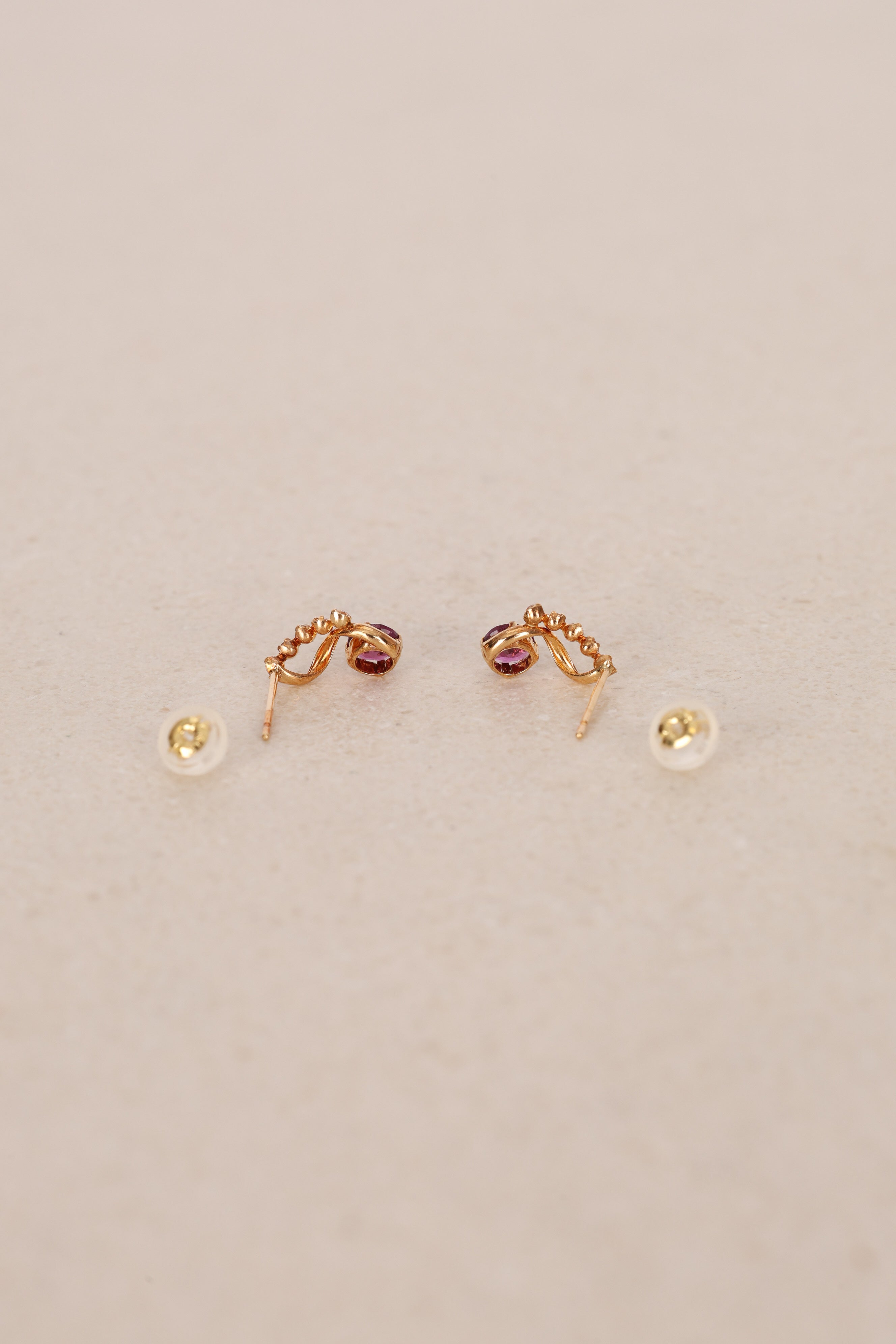 18K Yellow Gold Garnet and White Topaz Earrings
