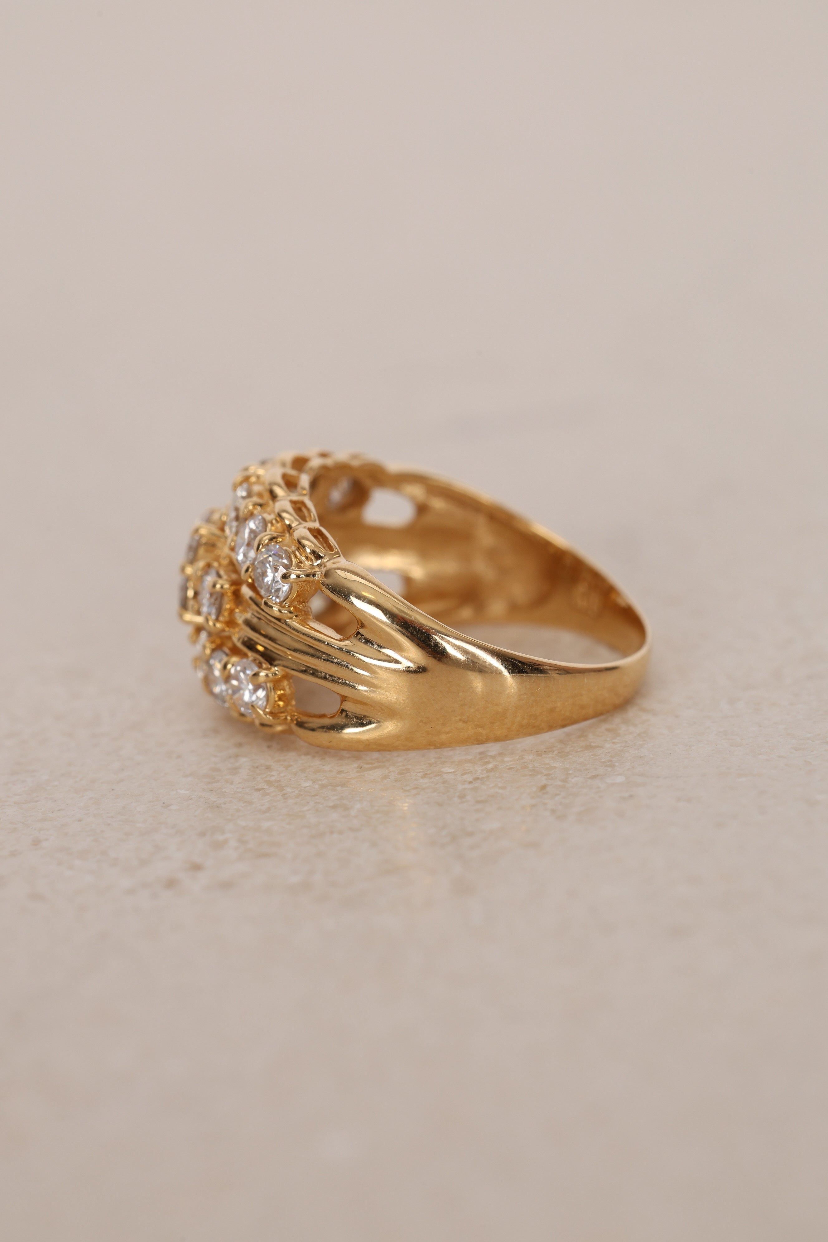 Vintage 1980s 18K Yellow Gold and Diamond Cocktail Cluster Ring, Size US 7.75 - Drop 12
