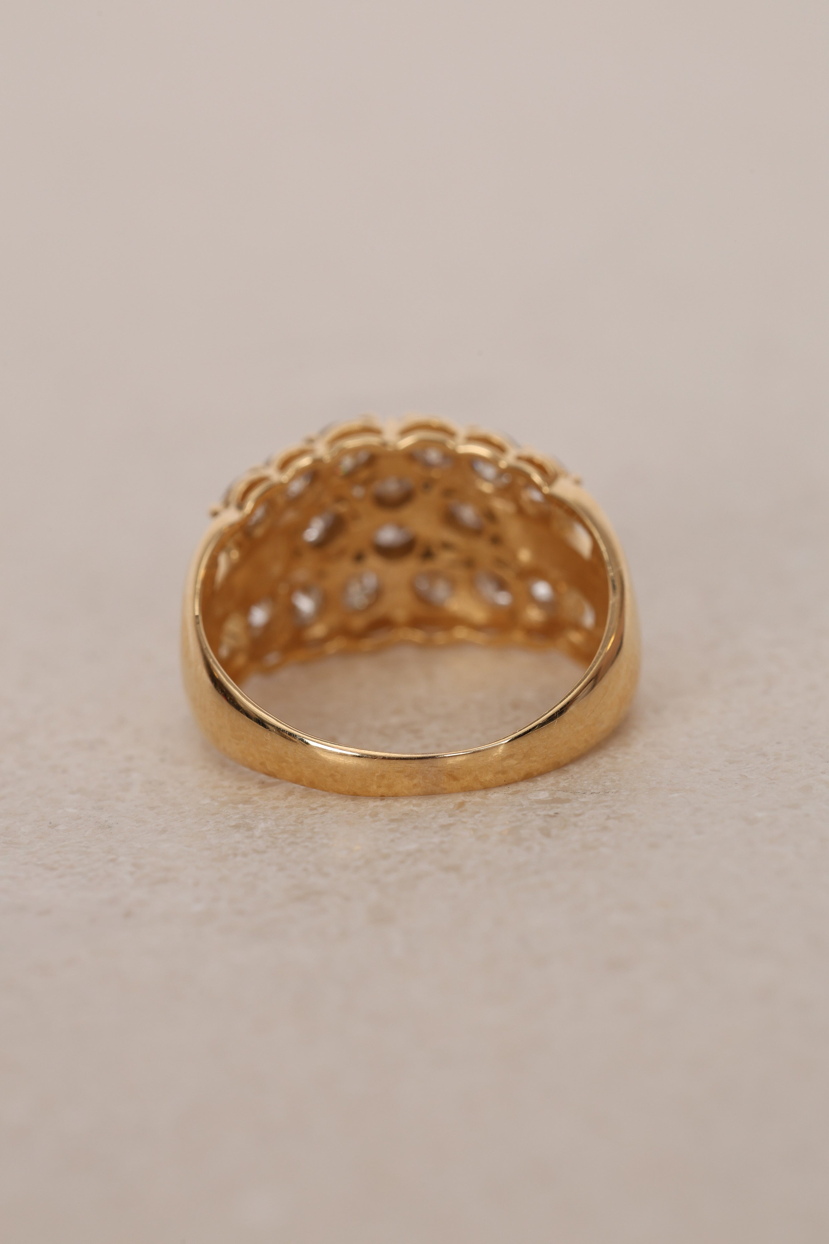 Vintage 1980s 18K Yellow Gold and Diamond Cocktail Cluster Ring, Size US 7.75 - Drop 12