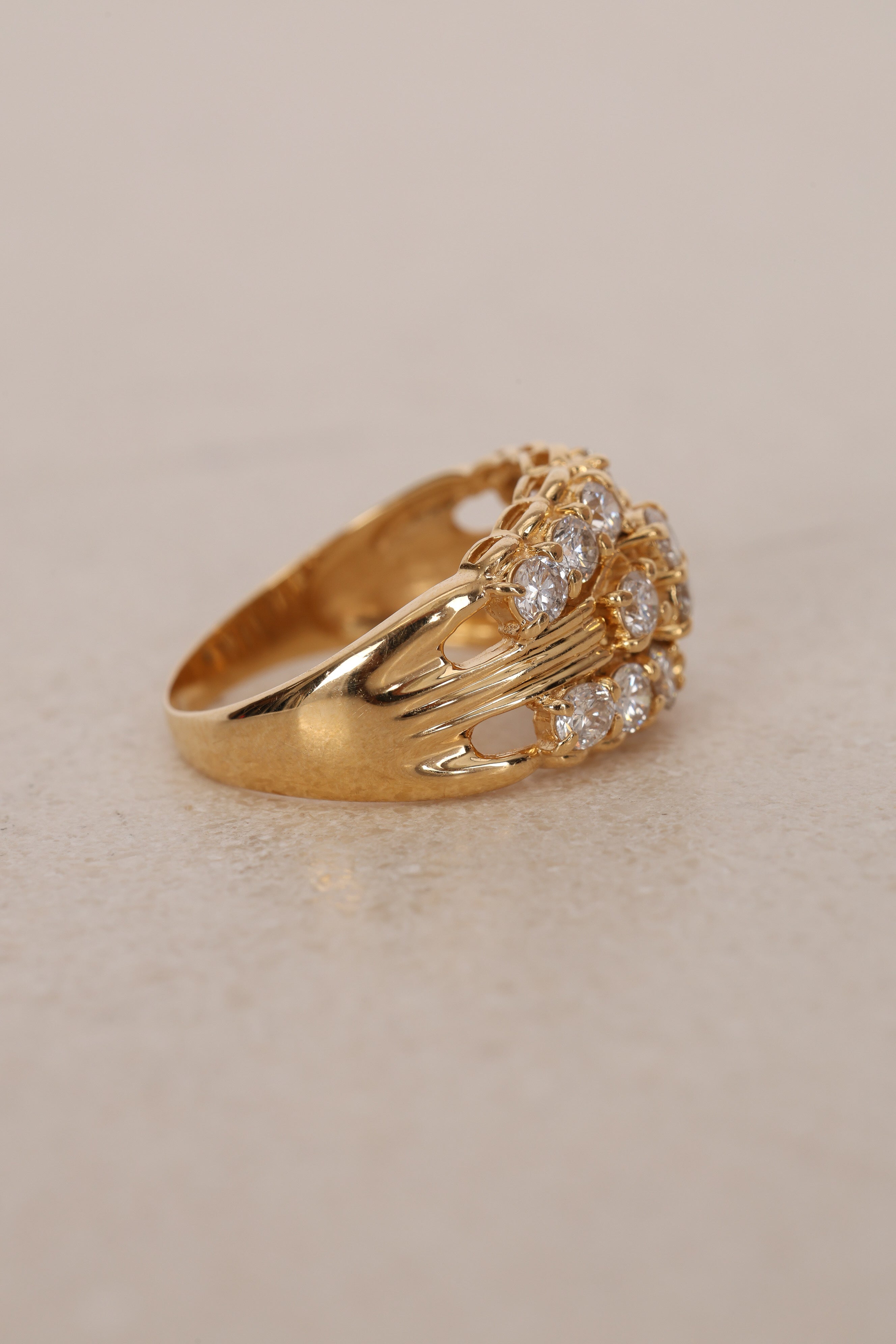 Vintage 1980s 18K Yellow Gold and Diamond Cocktail Cluster Ring, Size US 7.75 - Drop 12