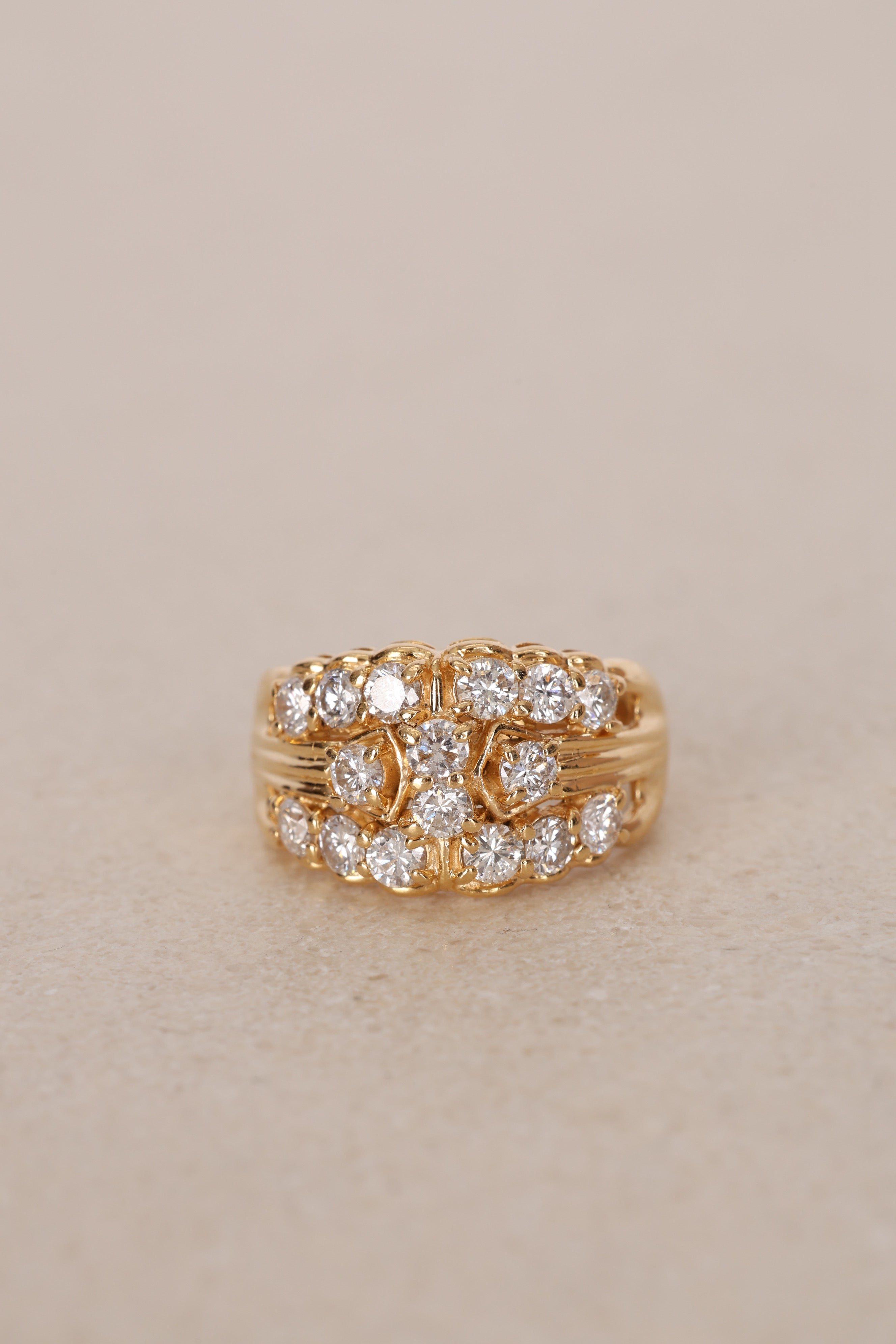 18K Yellow Gold and Diamond Cocktail Cluster Ring, Size US 7.75