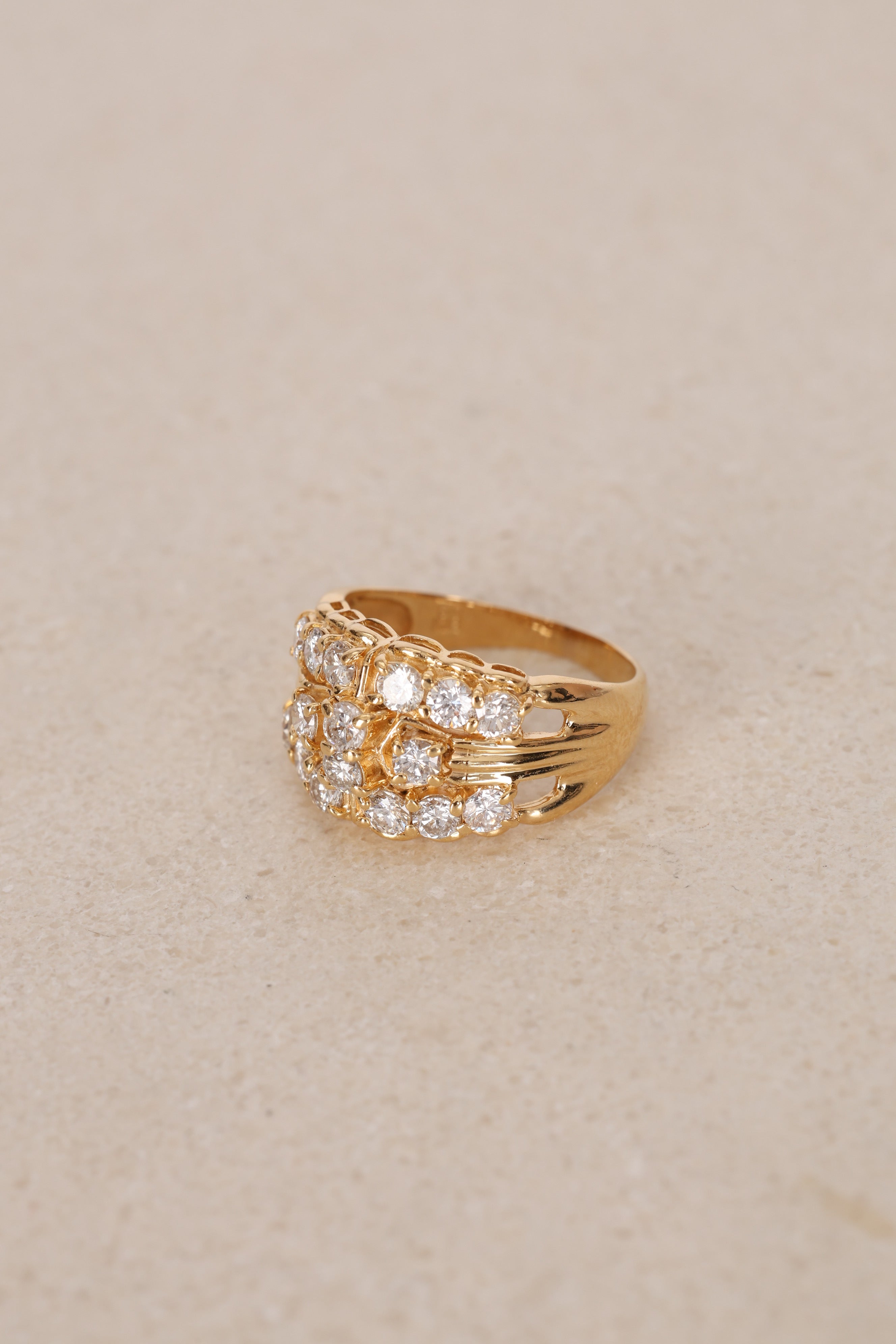18K Yellow Gold and Diamond Cocktail Cluster Ring, Size US 7.75