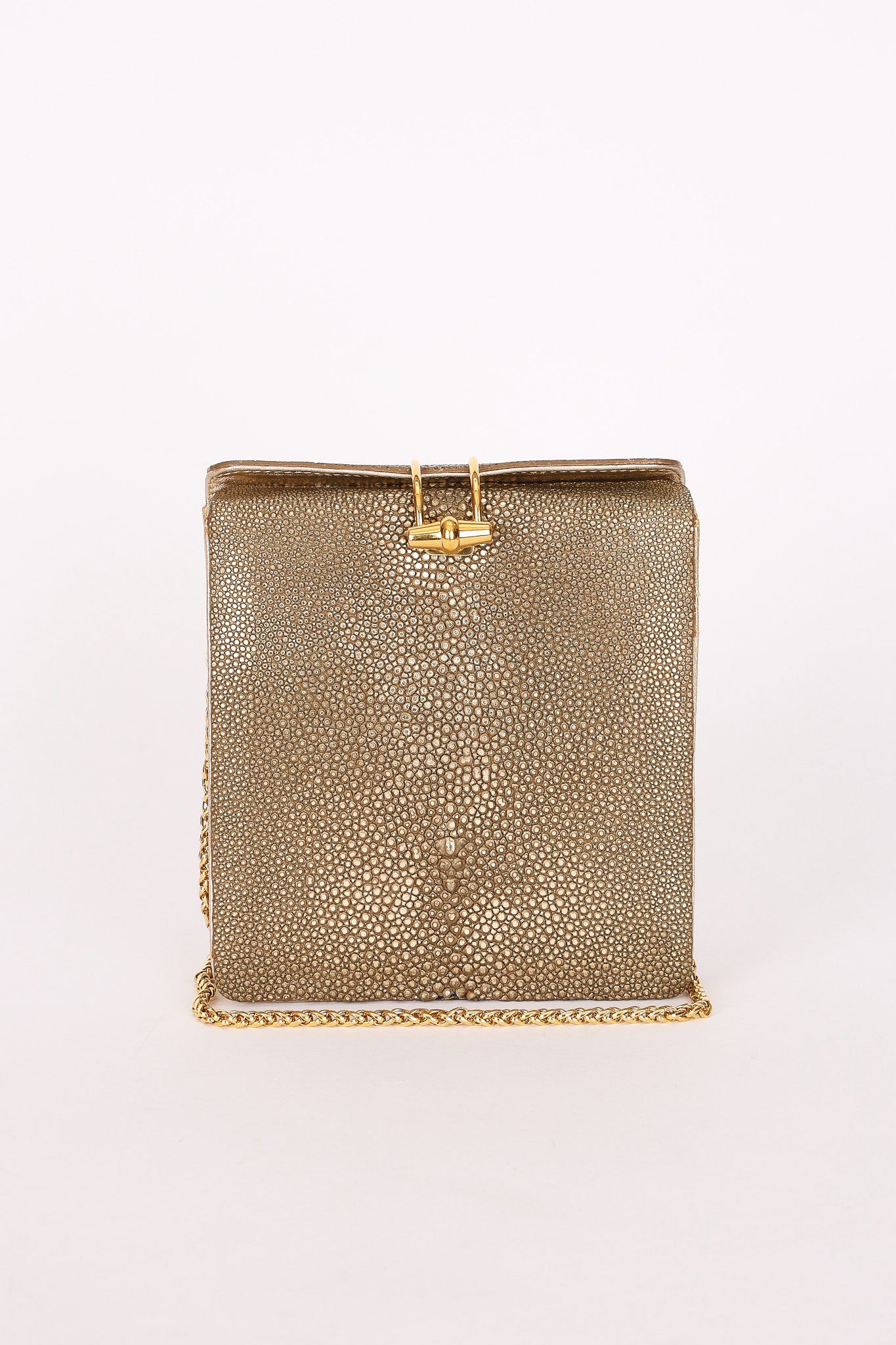 Limited Edition Gucci Box Clutch on Chain Metallic Galuchat
