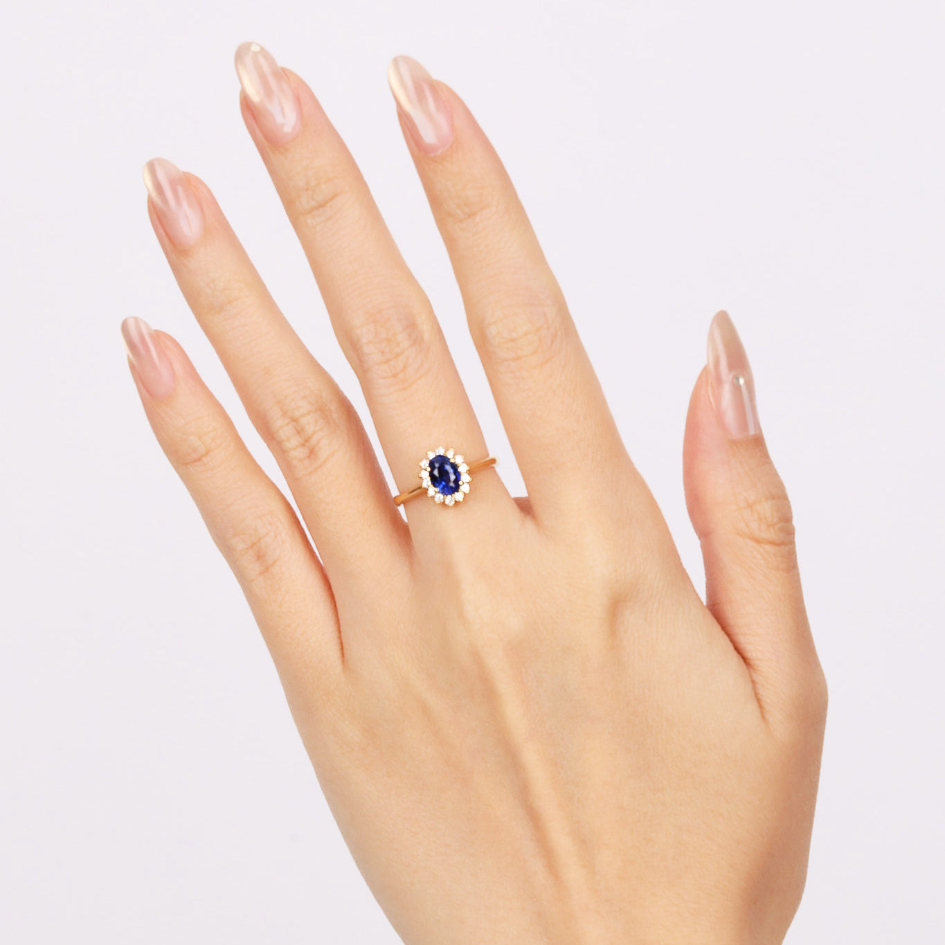 18K Yellow Gold Sapphire and Diamond Halo Ring, Size US 4.5