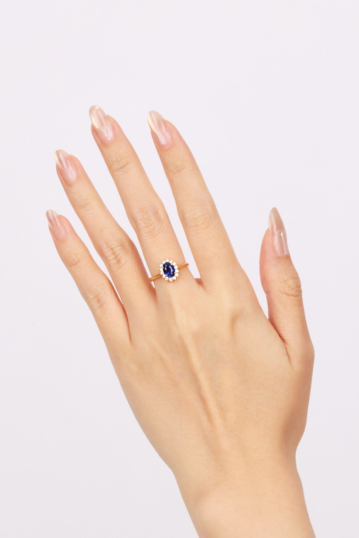 18K Yellow Gold Sapphire and Diamond Halo Ring, Size US 4.5