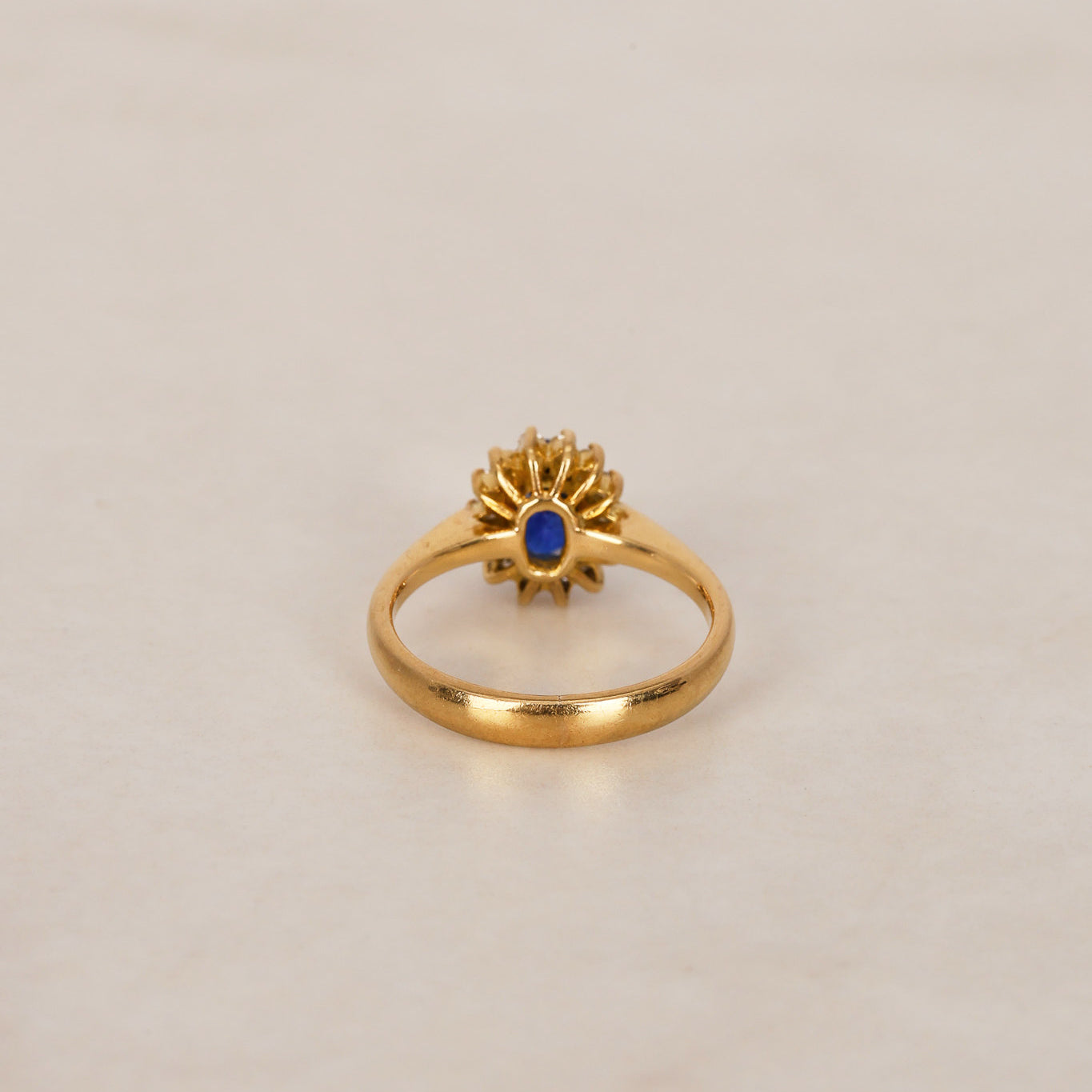 18K Yellow Gold Sapphire and Diamond Halo Ring, Size US 4.5