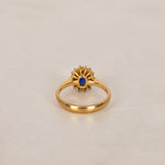 18K Yellow Gold Sapphire and Diamond Halo Ring, Size US 4.5
