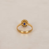 18K Yellow Gold Sapphire and Diamond Halo Ring, Size US 4.5