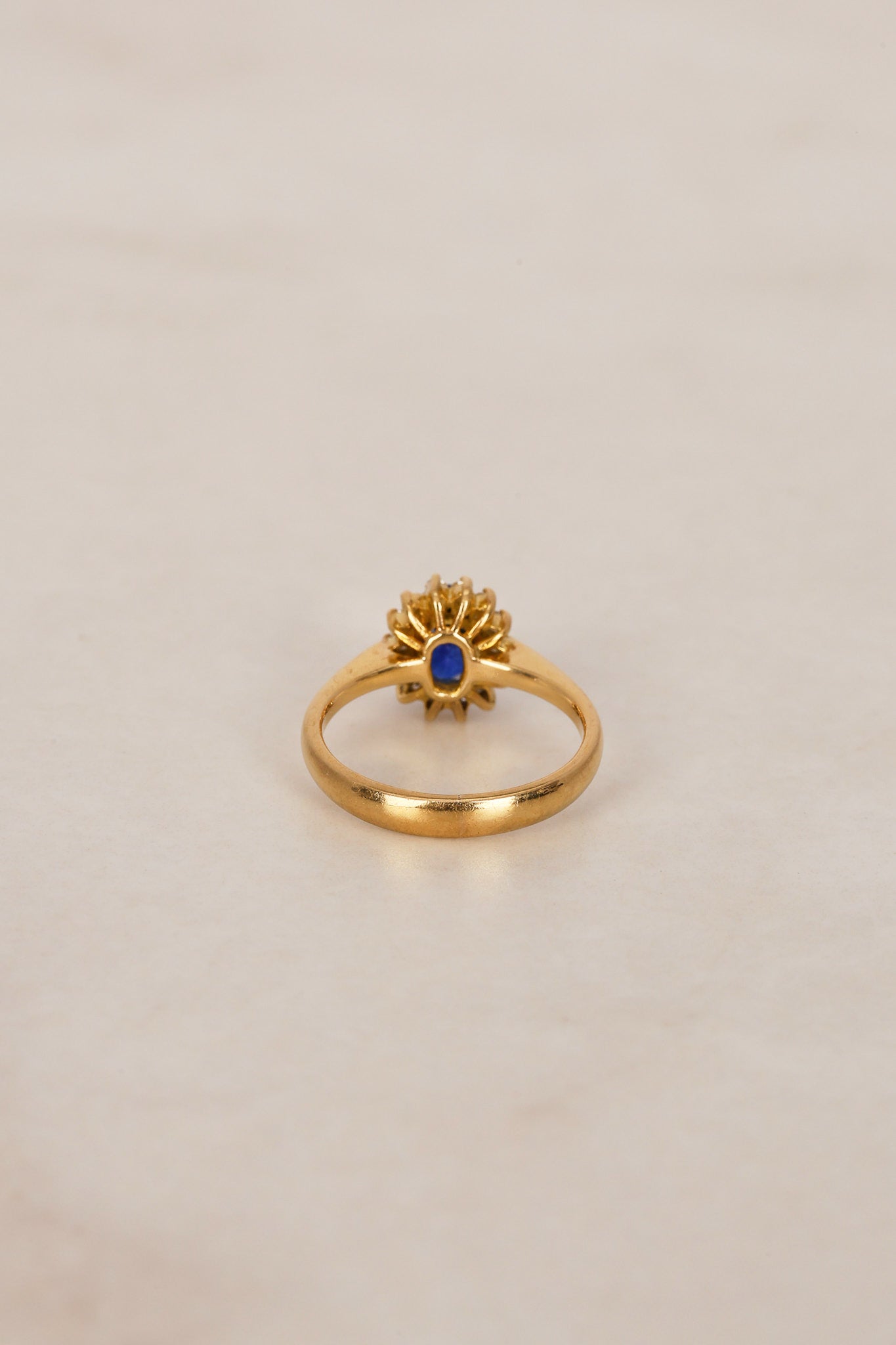 18K Yellow Gold Sapphire and Diamond Halo Ring, Size US 4.5