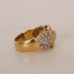 1980s 18K Yellow Gold Aquamarine and Diamond Solitaire Halo Ring, Size US 7.25 - Drop 12