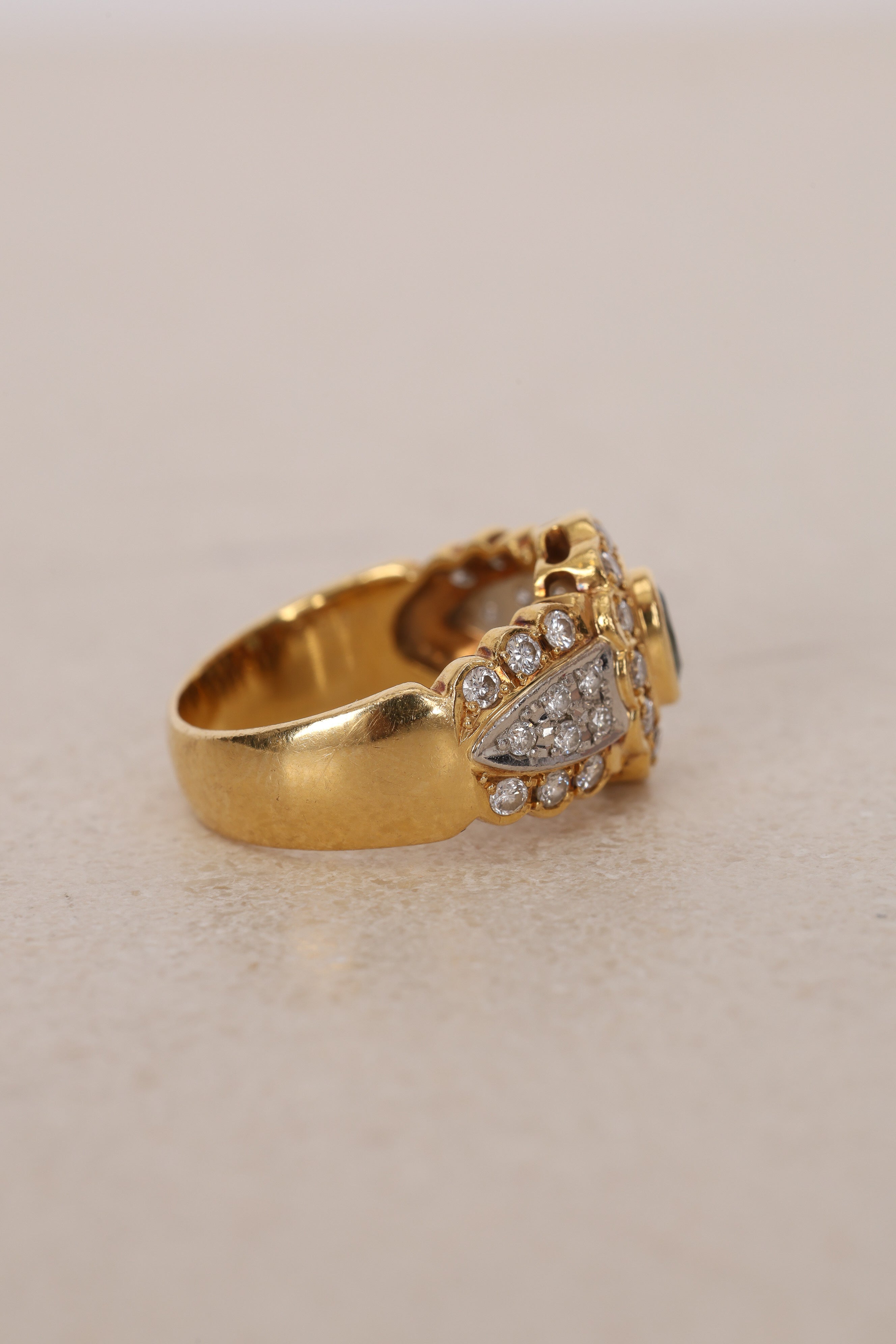 1980s 18K Yellow Gold Aquamarine and Diamond Solitaire Halo Ring, Size US 7.25 - Drop 12