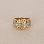 18K Yellow Gold Aquamarine and Diamond Solitaire Halo Ring, Size US 7.25