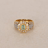 18K Yellow Gold Aquamarine and Diamond Solitaire Halo Ring, Size US 7.25
