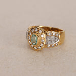18K Yellow Gold Aquamarine and Diamond Solitaire Halo Ring, Size US 7.25
