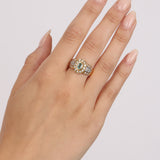 18K Yellow Gold Aquamarine and Diamond Solitaire Halo Ring, Size US 7.25
