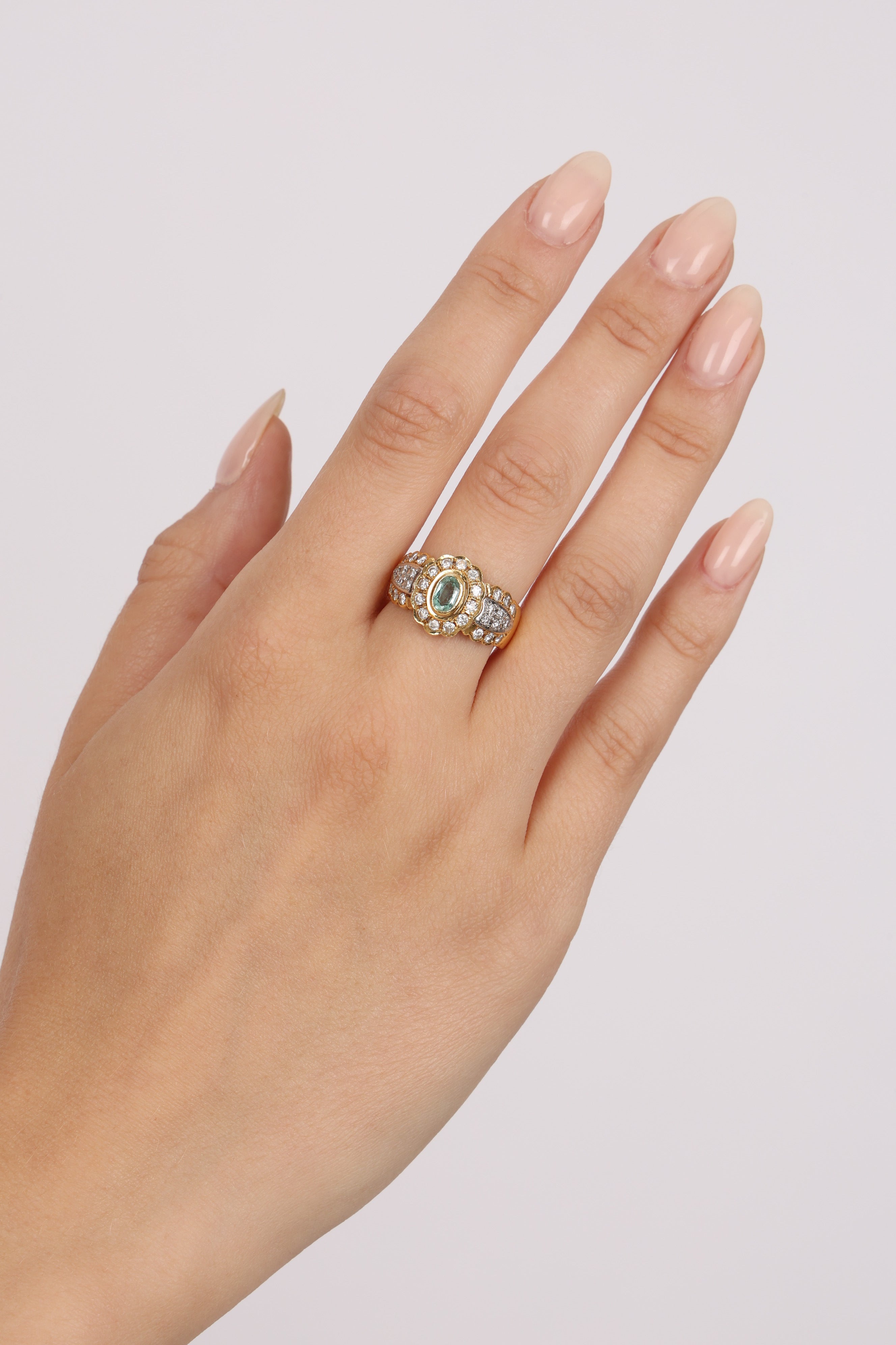 18K Yellow Gold Aquamarine and Diamond Solitaire Halo Ring, Size US 7.25