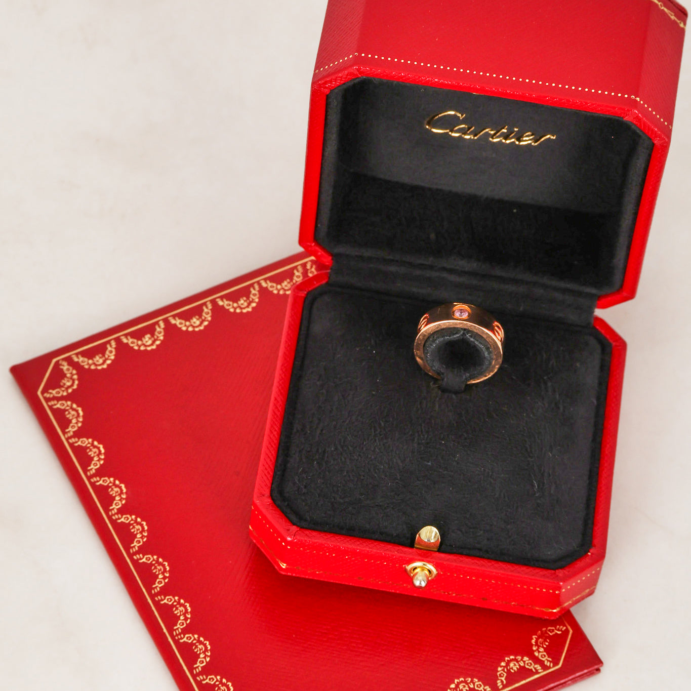 Cartier 18K Rose Gold Sapphire Love Ring, Size US 4