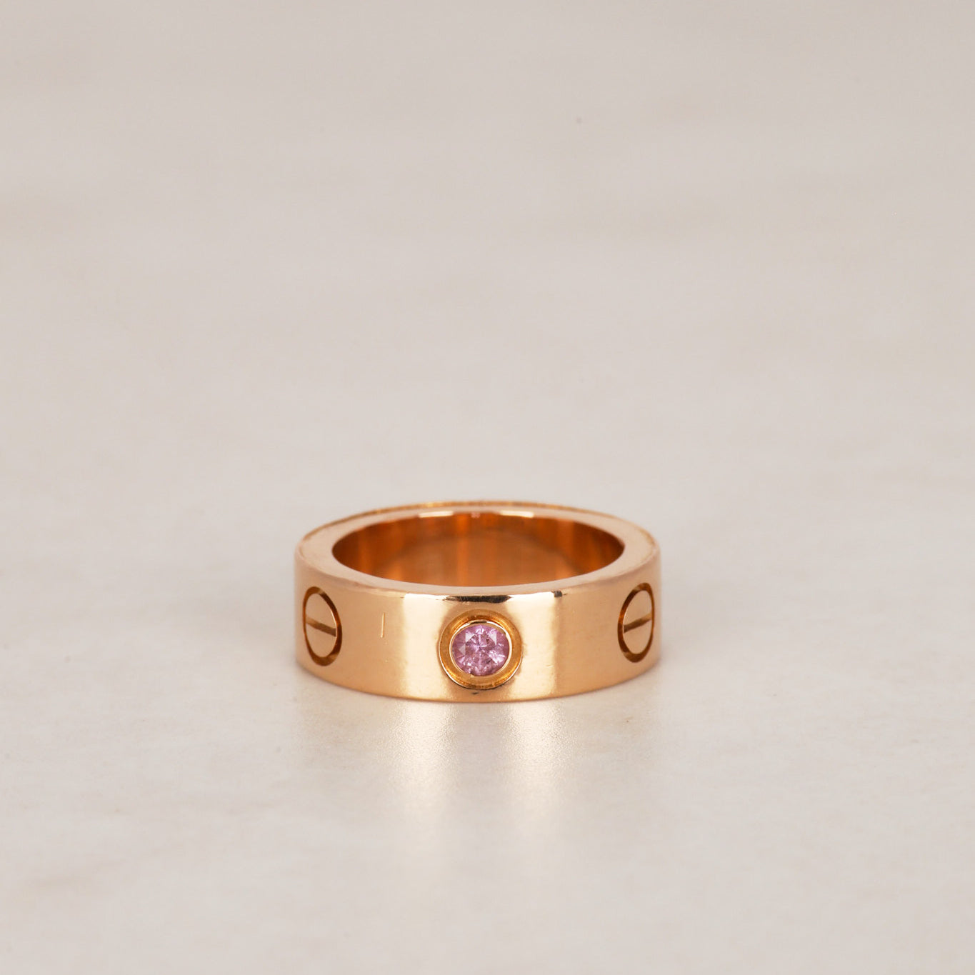 Cartier 18K Rose Gold Sapphire Love Ring, Size US 4