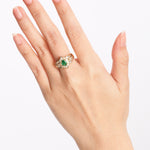 18K Yellow Gold Emerald and Diamond Halo Ring, Size US 5.5 - Drop 25