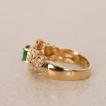 18K Yellow Gold Emerald and Diamond Halo Ring, Size US 5.5