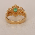 18K Yellow Gold Emerald and Diamond Halo Ring, Size US 5.5