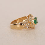 18K Yellow Gold Emerald and Diamond Halo Ring, Size US 5.5