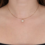 18K Yellow Gold and Diamond Flower Halo Pendant Necklace