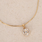 18K Yellow Gold and Diamond Flower Halo Pendant Necklace