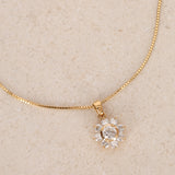 18K Yellow Gold and Diamond Flower Halo Pendant Necklace