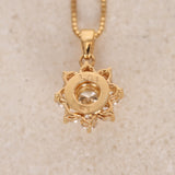 18K Yellow Gold and Diamond Flower Halo Pendant Necklace