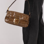 Fendi Zucchino Coated Canvas Baguette Bag