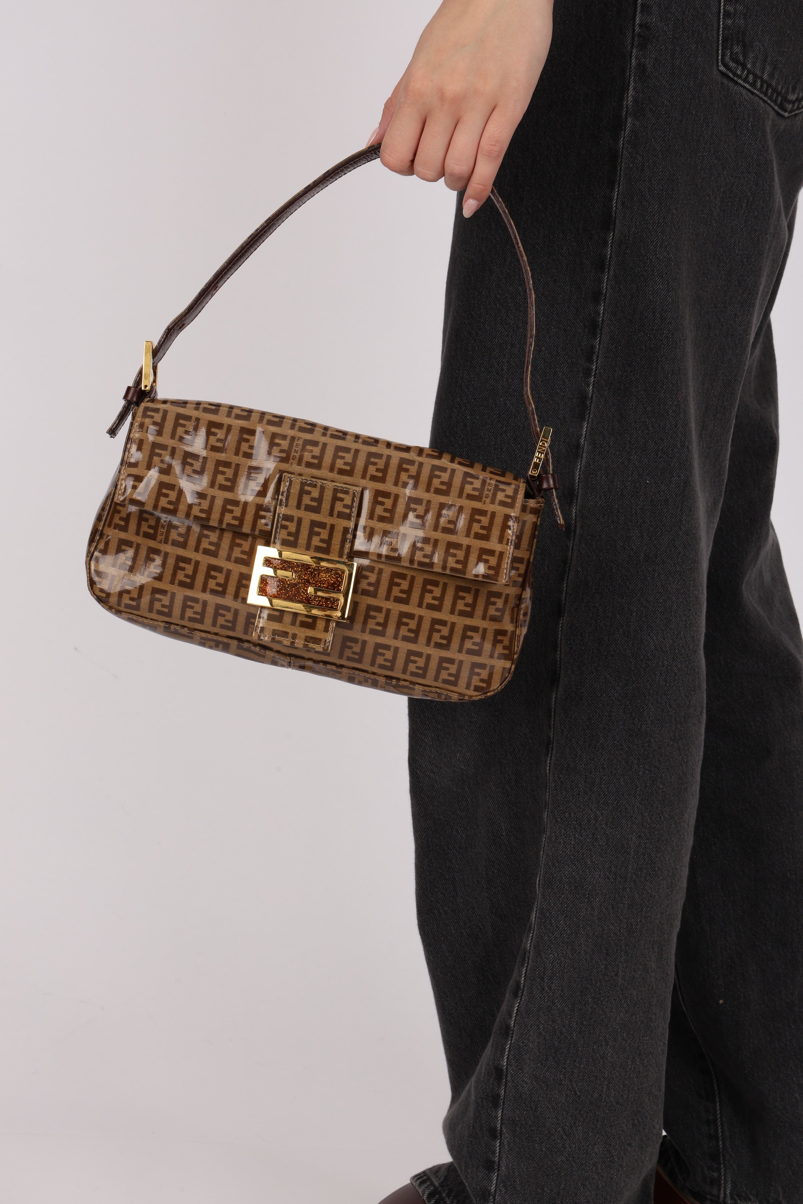 Fendi Zucchino Coated Canvas Baguette Bag