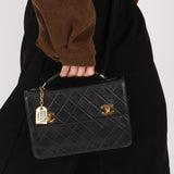 Chanel Double Turnlock Top Handle Bag Black Lambskin 24K GP