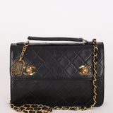 Chanel Double Turnlock Top Handle Bag Black Lambskin 24K GP
