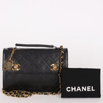 Chanel Double Turnlock Top Handle Bag Black Lambskin 24K GP