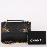 Chanel Double Turnlock Top Handle Bag Black Lambskin 24K GP