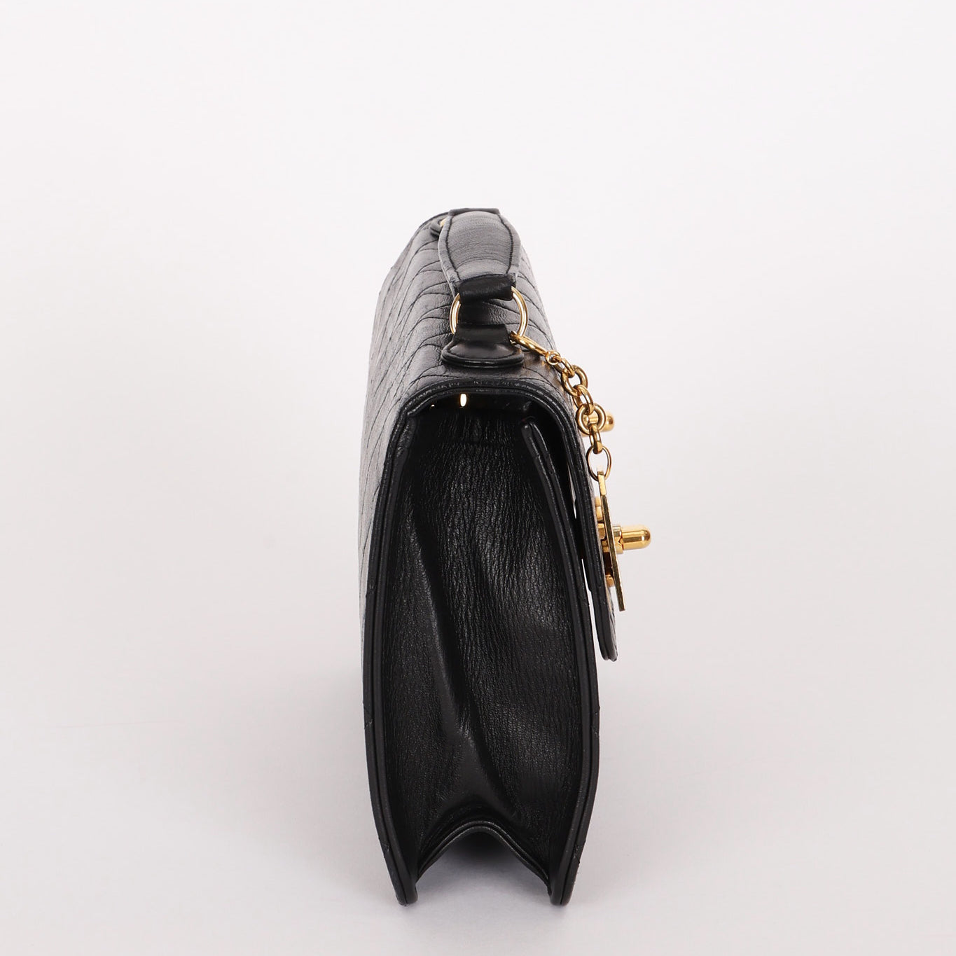 Chanel Double Turnlock Top Handle Bag Black Lambskin 24K GP