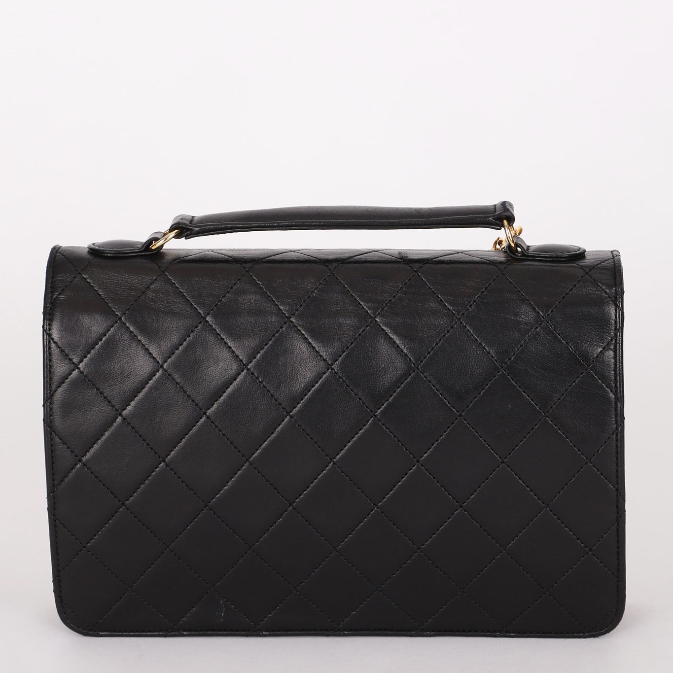 Chanel Double Turnlock Top Handle Bag Black Lambskin 24K GP