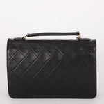 Chanel Double Turnlock Top Handle Bag Black Lambskin 24K GP