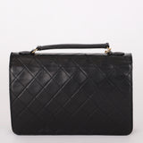 Chanel Double Turnlock Top Handle Bag Black Lambskin 24K GP