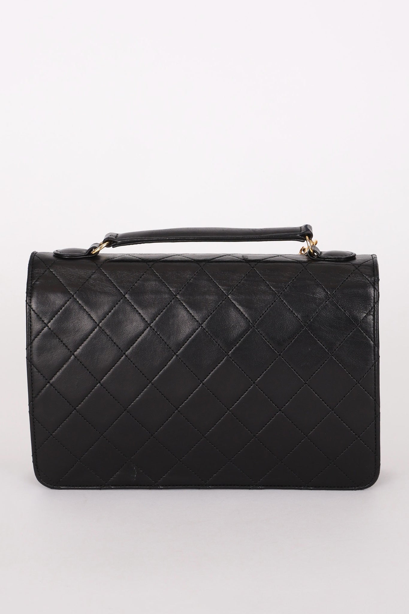 Chanel Double Turnlock Top Handle Bag Black Lambskin 24K GP